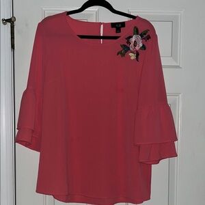 AGB Women's Coral Blouse with Floral Detail
